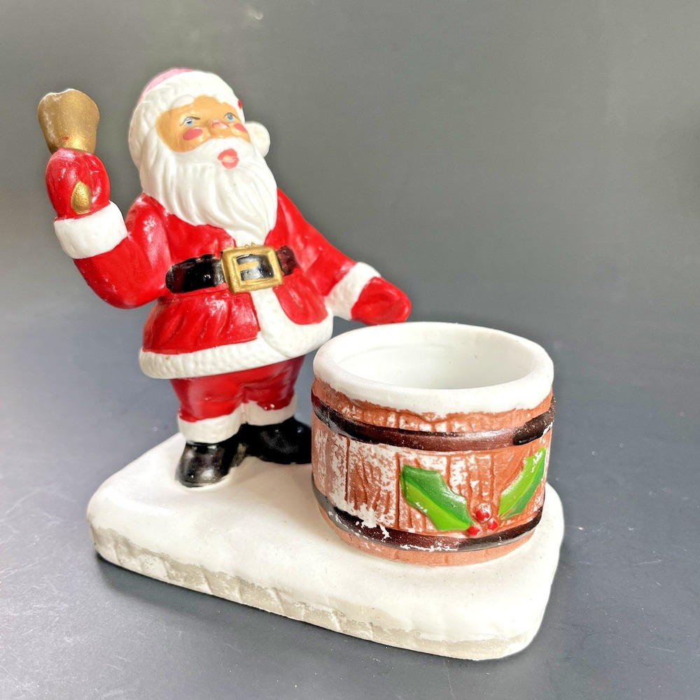 Vintage Santa Ringing‎ Bell Tea Light Candle Toothpick Holder Hand Painted
